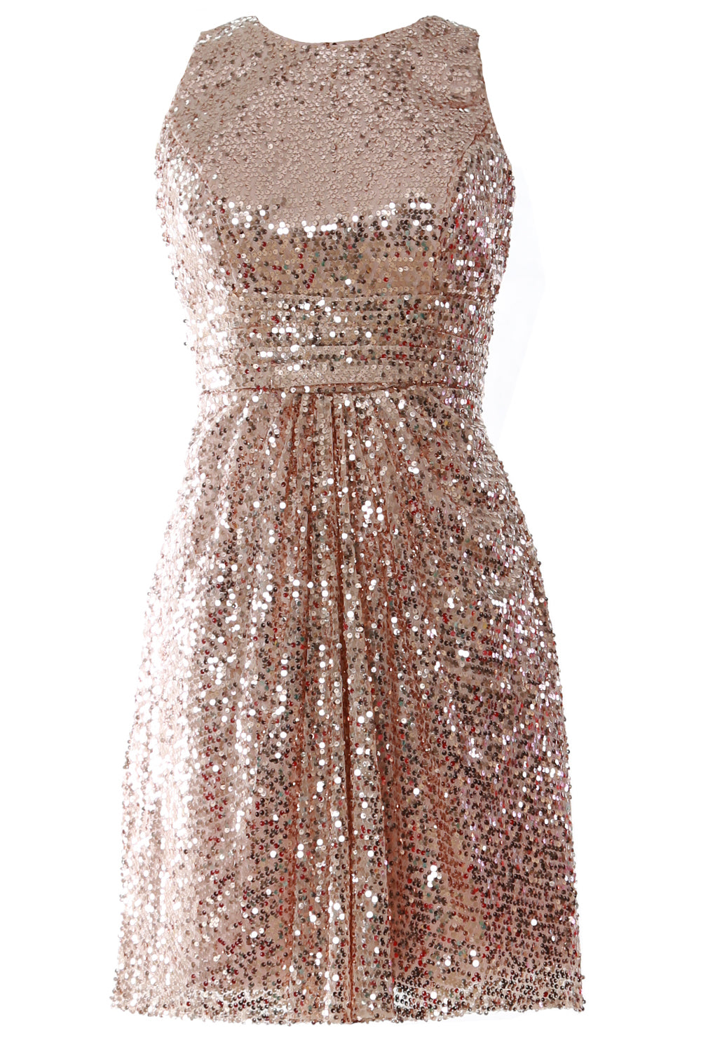 MACloth Women O Neck Short Sequin Bridesmaid Dresses Rose Gold / Above Knee / US0
