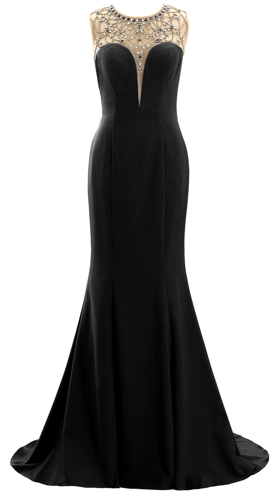 MACloth Women Mermaid Beaded Crepe Evening Gown 2020 Long Prom Party Dresses
