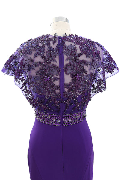 MACloth Women Cap Sleeve V Neck Evening Gown Sheath Beaded Mother of Bride Dress