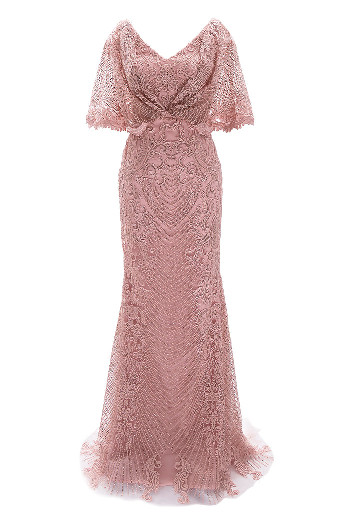 MACloth Women V Neck Half Bell Sleeve Long Prom Evening Ball Gown Pageant Dresses