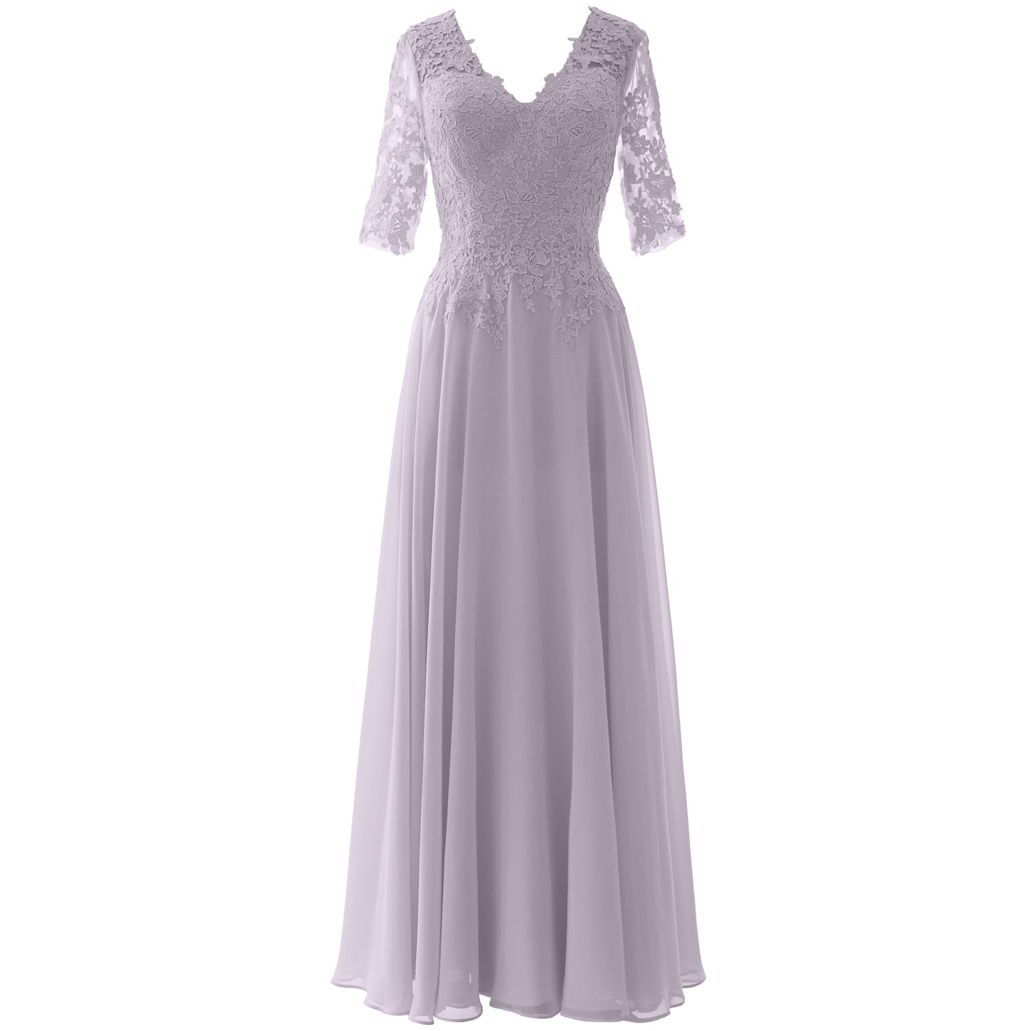 MACloth Vestido largo maxi para madre de la novia, manga corta, encaje, escote en V, vestido de noche