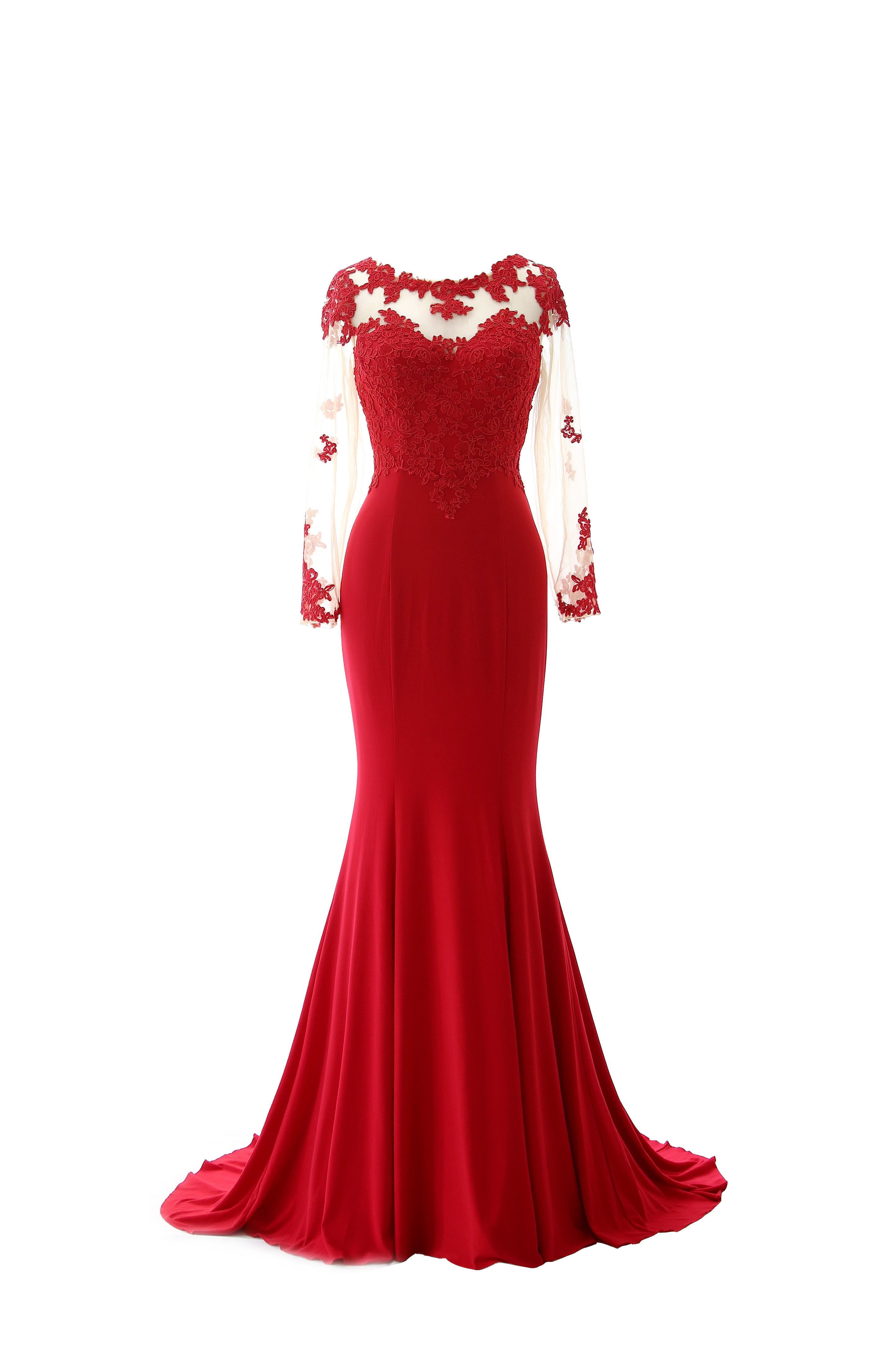 Women Mermaid Long Sleeve Evening Gown Jersey Mother of The Bride Dress Red / Above Knee / US16