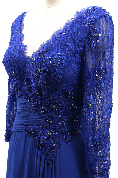 MACloth Women V Neck Long Mother of Bride Dresses 3/4 Sleeve Formal Evening Gown