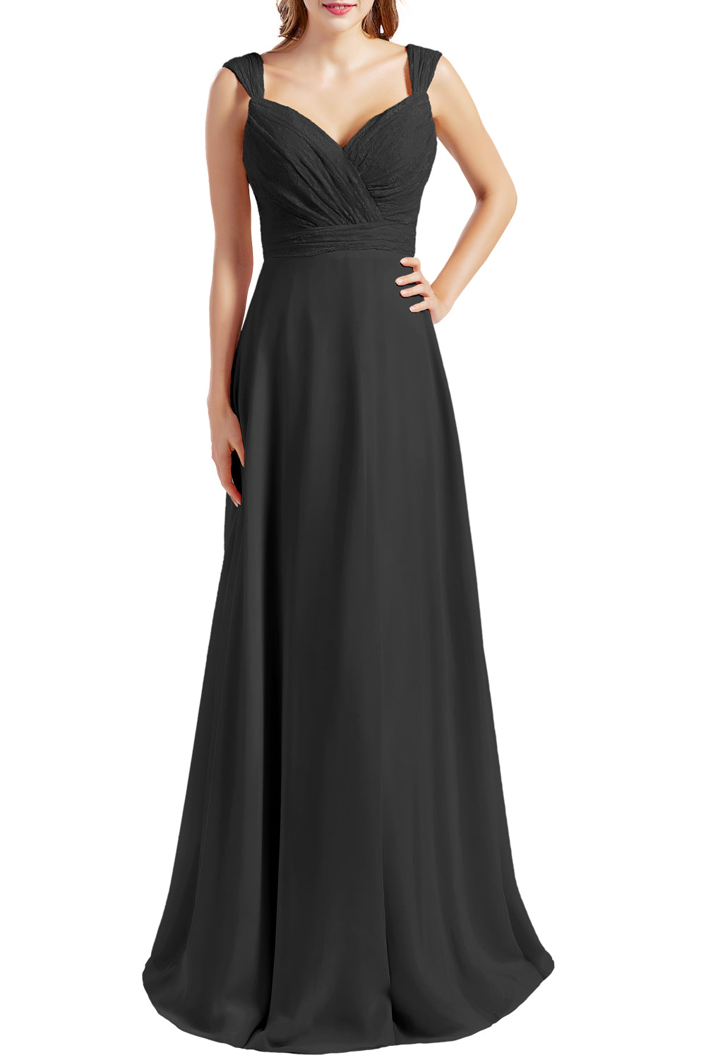 MACloth Damen Brautjungfernkleid mit Spitzenmieder, Chiffon, lang, formelles Abendkleid