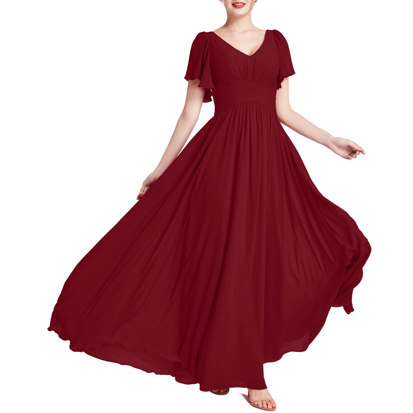 MACloth Damen-Kleid, kurzärmelig, V-Ausschnitt, romantisch, für Hochzeit, Party, Brautjungfern
