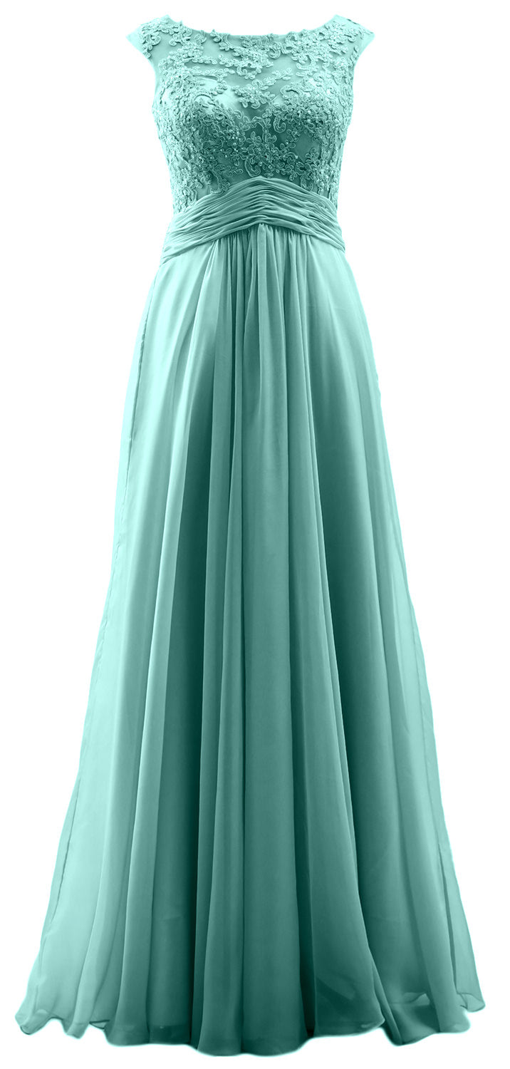 Vestido de fiesta largo con mangas cortas y encaje de gasa de MACloth