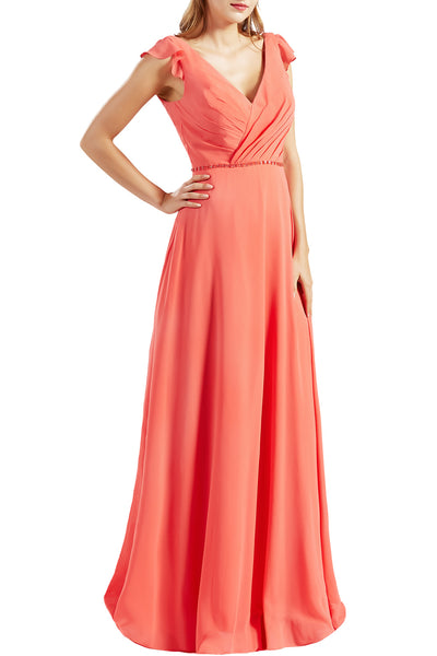 MACloth Women Cap Sleeves V Neck Chiffon Long Bridesmaid Dresses Evening Gown