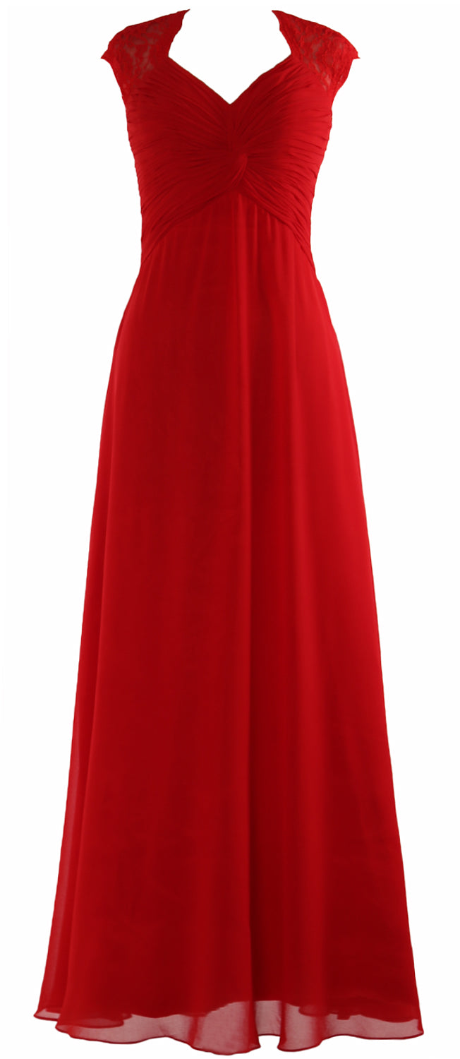 MACloth Women Cap Sleeve Lace Long Prom Dress Chiffon Wedding Party Fo