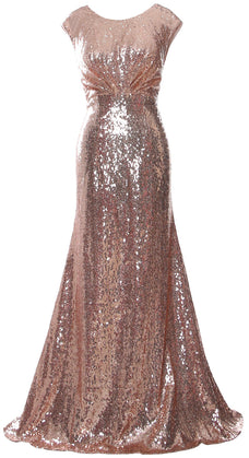 MACloth Women Mother of Bride Dresses Cap Sleeves Sequin Bridesmaid Formal Gown