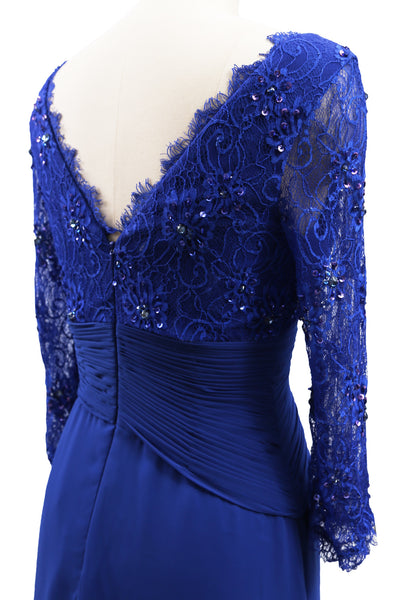 MACloth Women V Neck Long Mother of Bride Dresses 3/4 Sleeve Formal Evening Gown