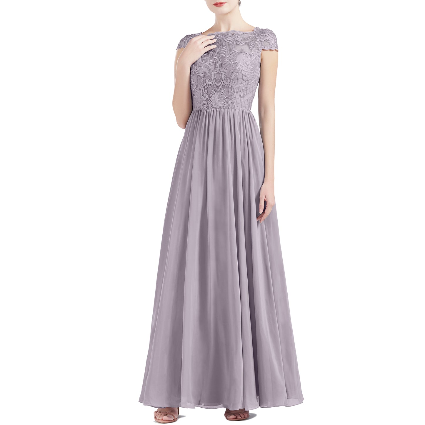 MACloth Women Cap Sleeve Scoop Lace Long Wedding Mother Bride Dresses Formal