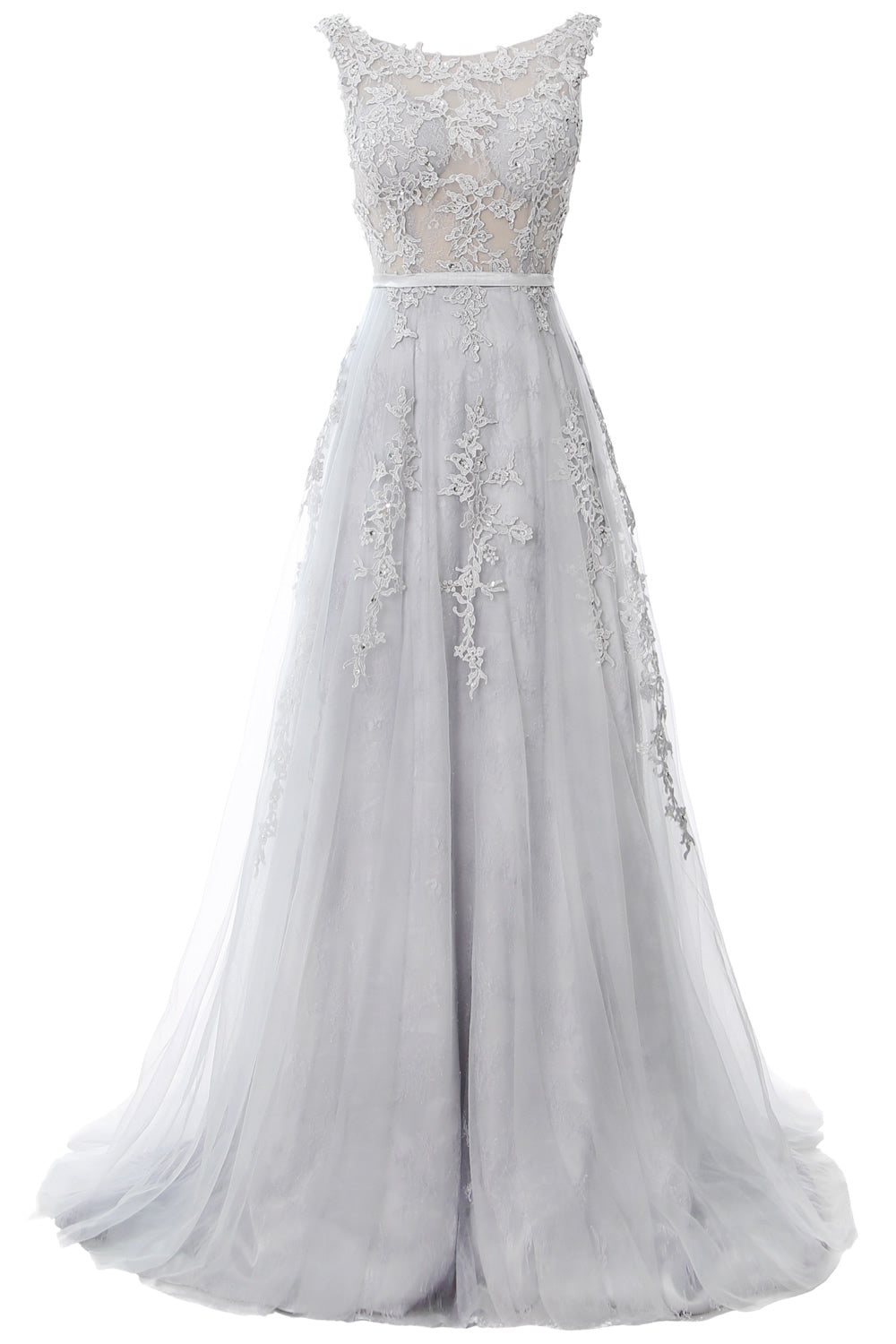 MACloth Lace Prom Dresses Boat Neck Sleeveless Lace Wedding Formal Eve MACloth Lace Prom Dresses Boat Neck Sleeveless Lace Wedding Formal Eve