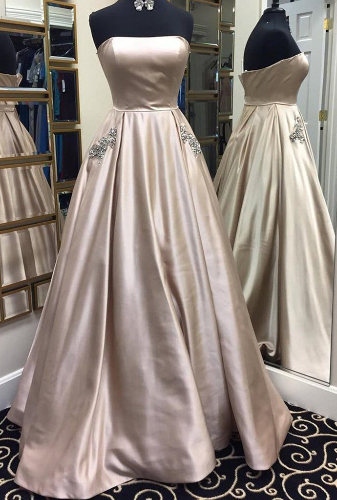 MACloth Strapless Ball Gown Long Prom Dress Champagne Formal Evening Gown