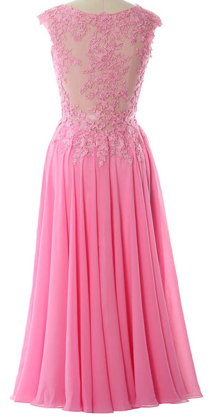 MACloth Women V Neck Lace Mother Bride Dresses Midi Tea Length Wedding Dinner