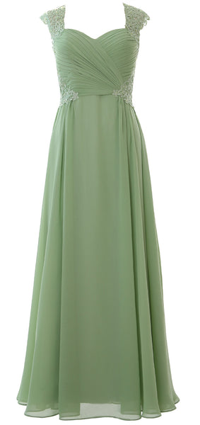 MACloth Women Long Maxi Bridesmaid Dresses Cap Sleeve Lace Evening Gown
