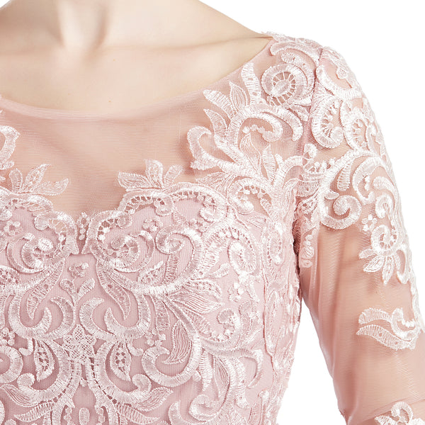 MACloth Women Half Sleeves Short Lace Beading Boat Neckline Mother of Bride Dresses Wedding Bridal Party