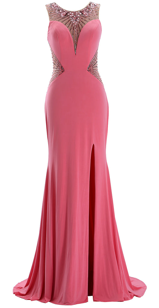 MACloth Women Long Beaded Formal Evening Gown Jersey Prom Dress Pageant Gala