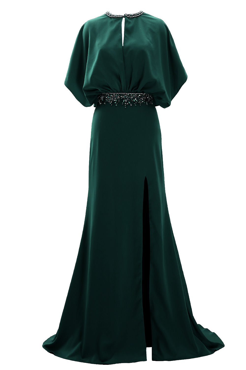 MACloth Vestido de noche con mangas abullonadas y cuentas de crepé para mujer Vestidos para madre de la novia