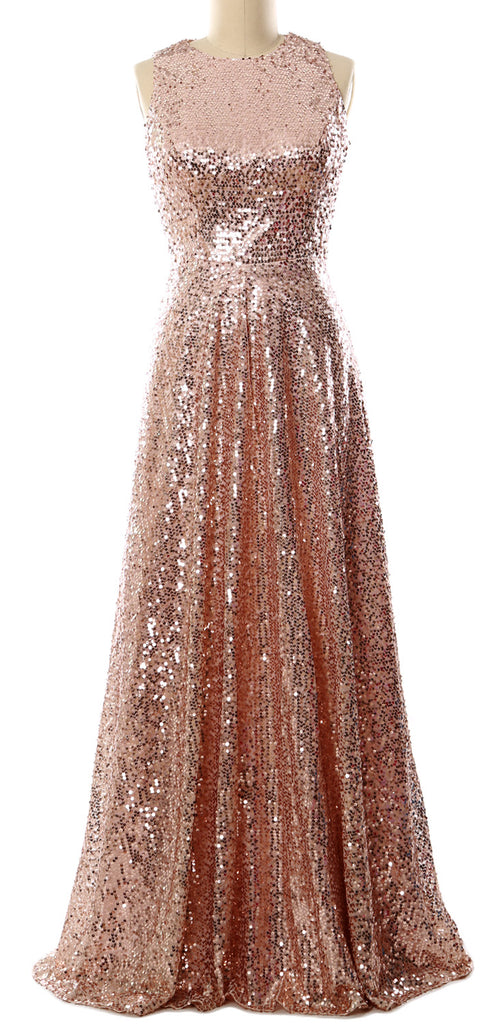 MACloth Elegant Sequin Long Bridesmaid Dress Simple Prom Gown Evening Gown