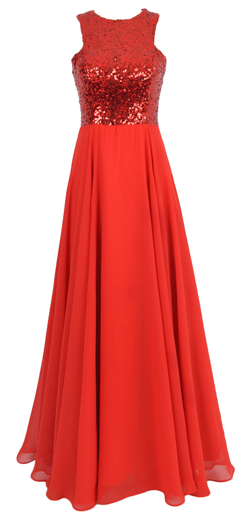 MACloth Women Sequin Chiffon Long Wedding Bridesmaid Dress Formal Evening Gown
