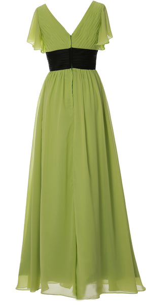 MACloth Women V Neck Evening Gown Short Sleeve Long Mother of The Bride Dress