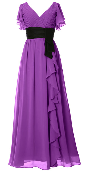 MACloth Women V Neck Evening Gown Short Sleeve Long Mother of The Bride Dress