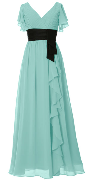 MACloth Women V Neck Evening Gown Short Sleeve Long Mother of The Bride Dress