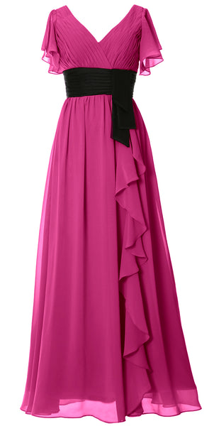 MACloth Women V Neck Evening Gown Short Sleeve Long Mother of The Bride Dress