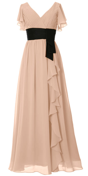 MACloth Women V Neck Evening Gown Short Sleeve Long Mother of The Bride Dress