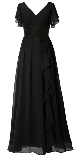 MACloth Women V Neck Evening Gown Short Sleeve Long Mother of The Bride Dress