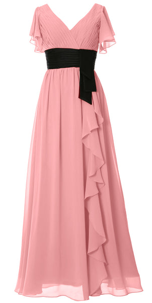 MACloth Women V Neck Evening Gown Short Sleeve Long Mother of The Bride Dress