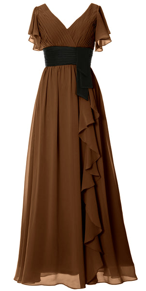 MACloth Women V Neck Evening Gown Short Sleeve Long Mother of The Bride Dress