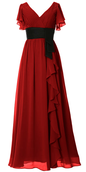 MACloth Women V Neck Evening Gown Short Sleeve Long Mother of The Bride Dress