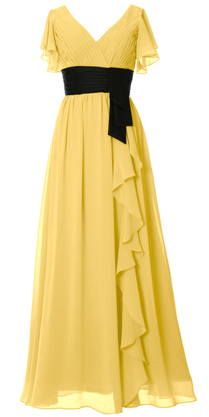 MACloth Women V Neck Evening Gown Short Sleeve Long Mother of The Bride Dress