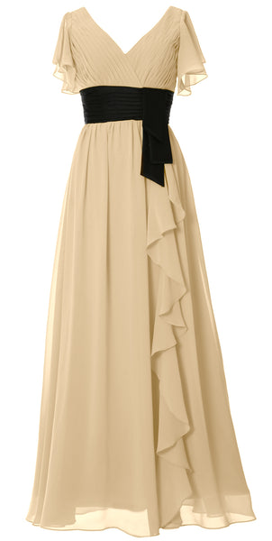 MACloth Women V Neck Evening Gown Short Sleeve Long Mother of The Bride Dress