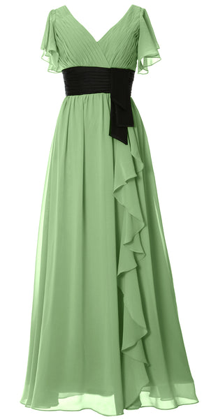 MACloth Women V Neck Evening Gown Short Sleeve Long Mother of The Bride Dress