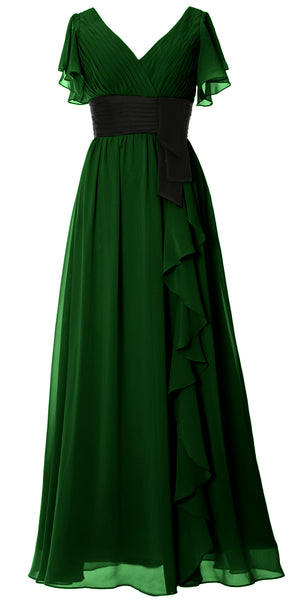 MACloth Women V Neck Evening Gown Short Sleeve Long Mother of The Bride Dress