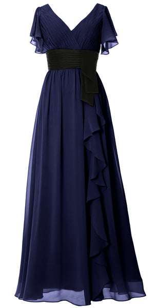 MACloth Women V Neck Evening Gown Short Sleeve Long Mother of The Bride Dress