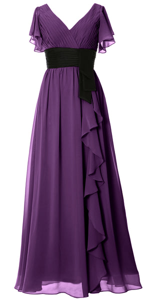 MACloth Women V Neck Evening Gown Short Sleeve Long Mother of The Bride Dress