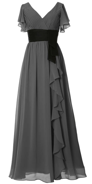 MACloth Women V Neck Evening Gown Short Sleeve Long Mother of The Bride Dress