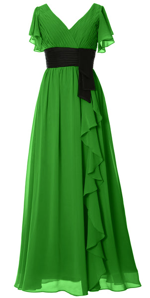 MACloth Women V Neck Evening Gown Short Sleeve Long Mother of The Bride Dress