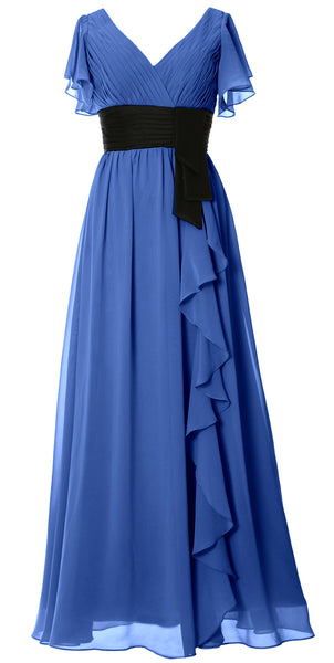 MACloth Women V Neck Evening Gown Short Sleeve Long Mother of The Bride Dress