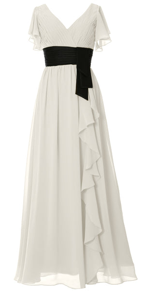 MACloth Women V Neck Evening Gown Short Sleeve Long Mother of The Bride Dress