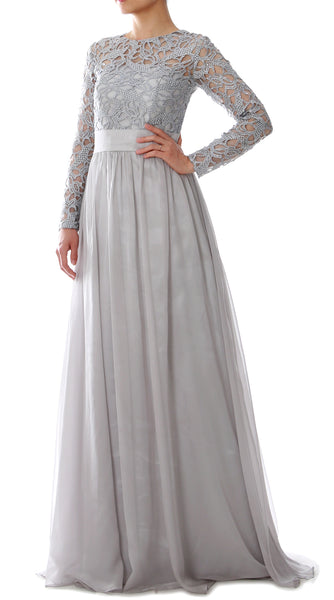 MACloth Elegant Long Sleeve Mother of Bride Dress Lace Formal Evening Party Gown