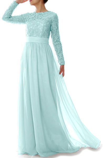 MACloth Elegant Long Sleeve Mother of Bride Dress Lace Formal Evening Party Gown
