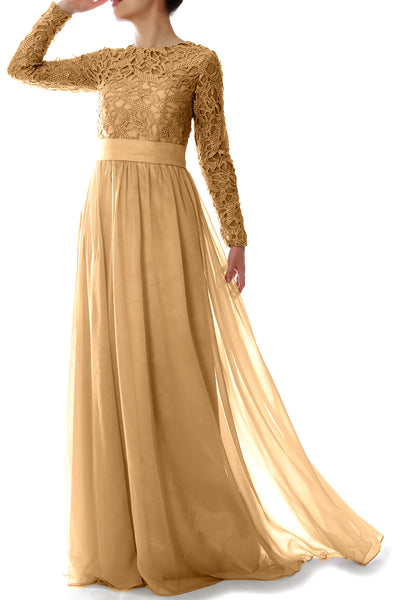 MACloth Elegant Long Sleeve Mother of Bride Dress Lace Formal Evening Party Gown