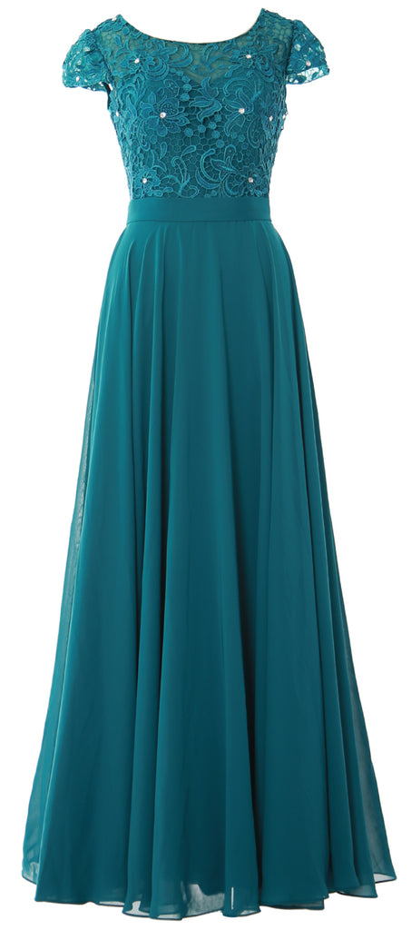 MACloth Women Cap Sleeve Mother of Brides Dress Vintage Lace Evening Formal Gown