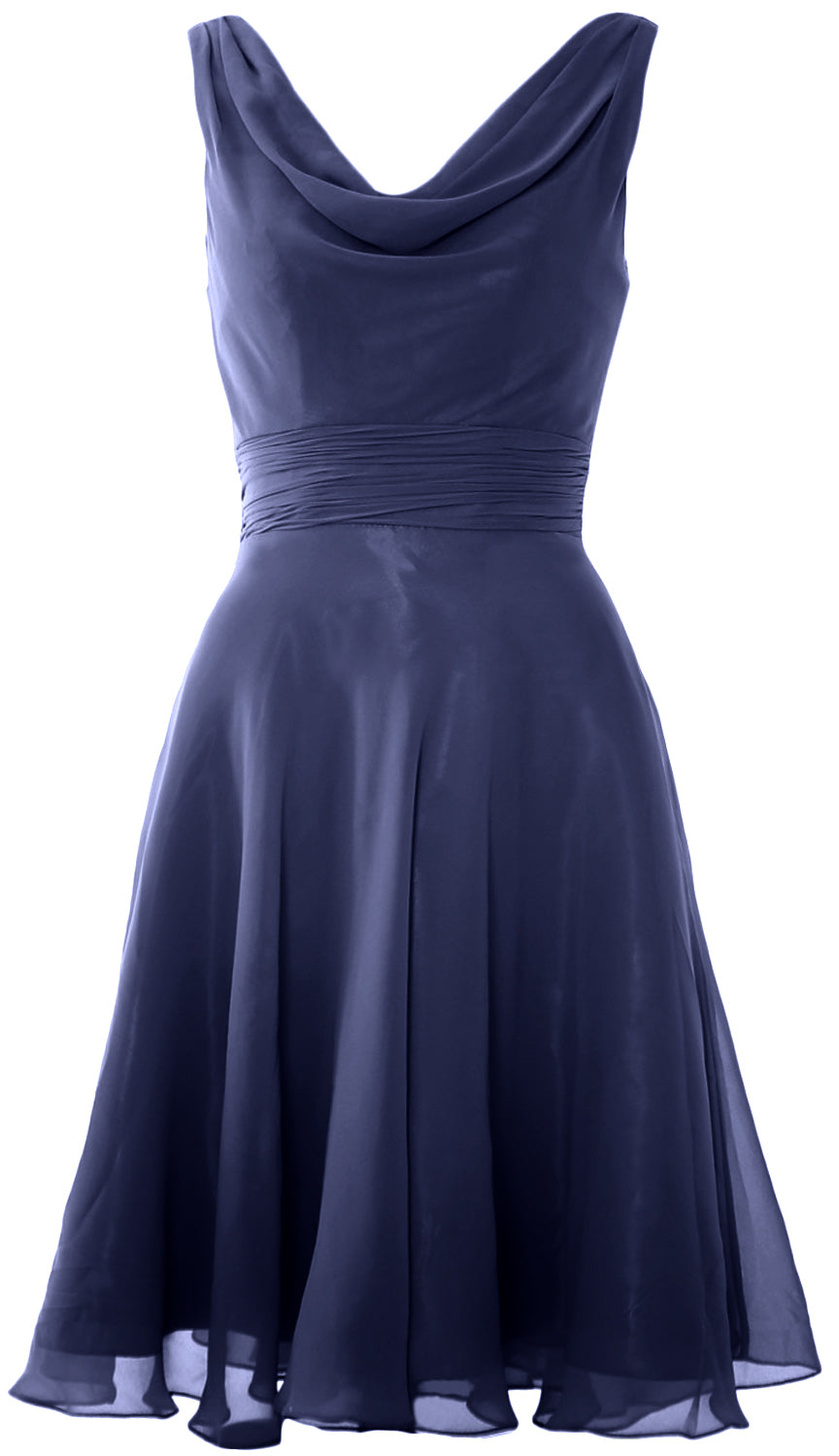 MACloth Elegant Cowl Neck Cocktail Dress Short Wedding Party Bridesmaid Gown