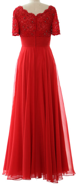 MACloth Women Lace Formal Evening Gown Short Sleeves Mother of The Bride Dress