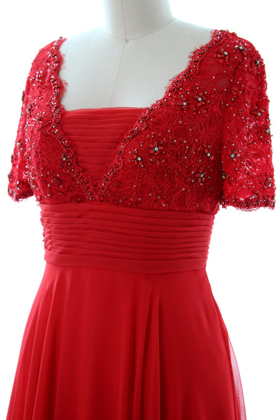 MACloth Women Lace Formal Evening Gown Short Sleeves Mother of The Bride Dress